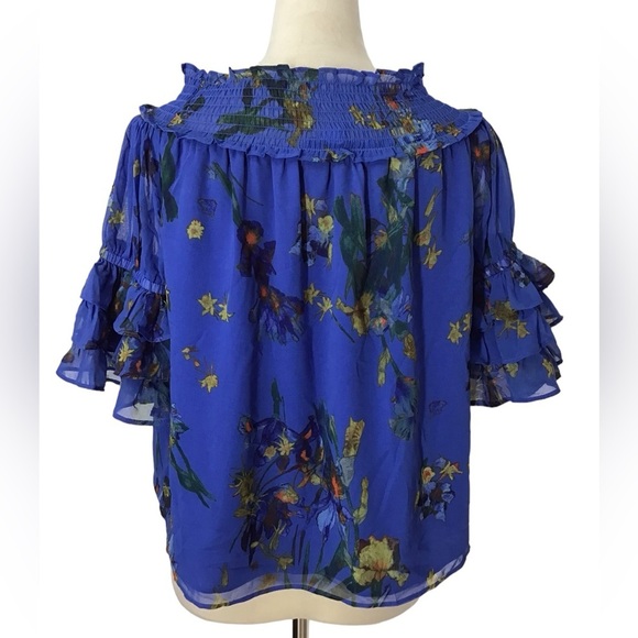 CeCe Printed Off The Shoulder Ruffle Bell Sleeve Blouse Size XS NEW - Picture 10 of 10